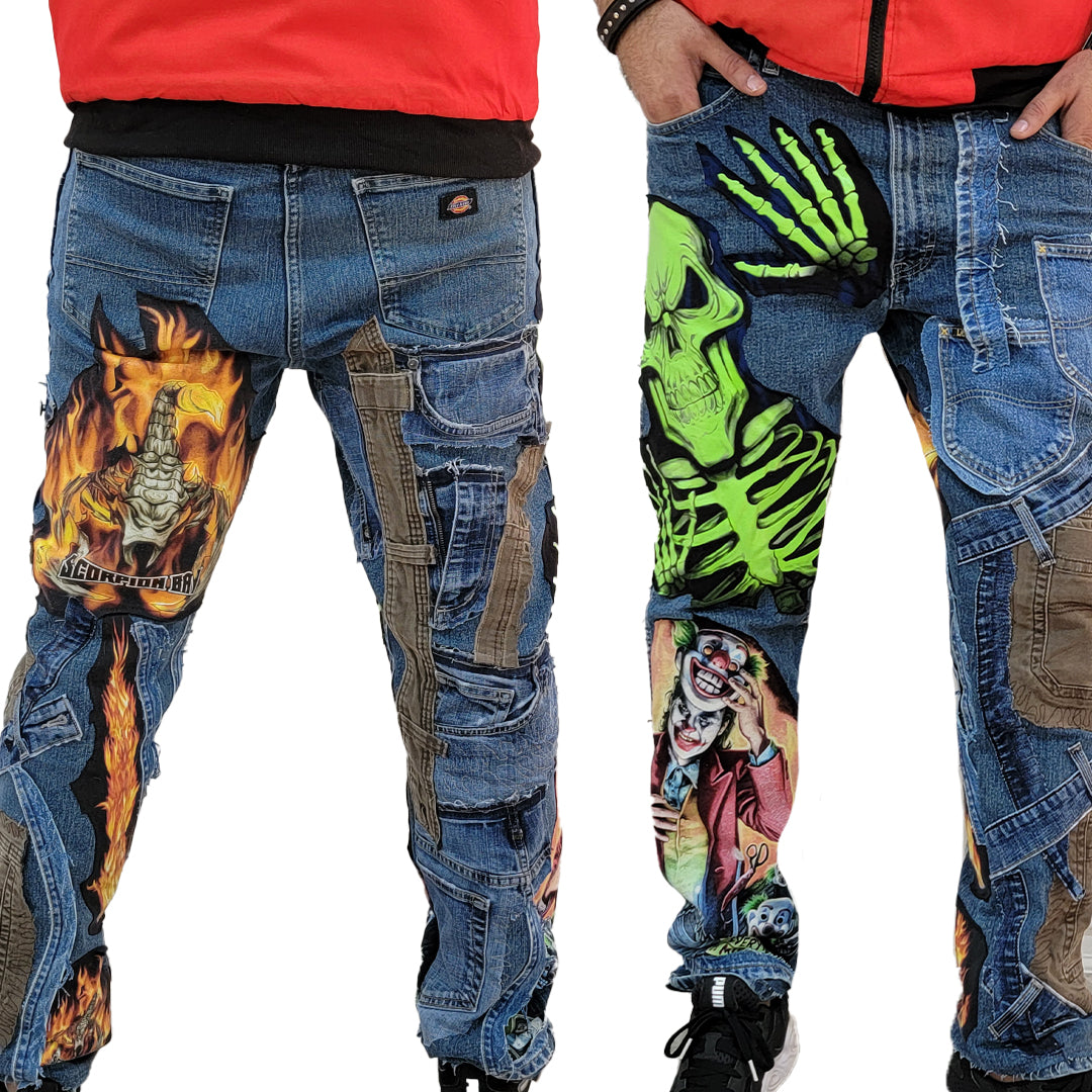 Joker & Dancing Skull Patch Work Jeans (ReVent)